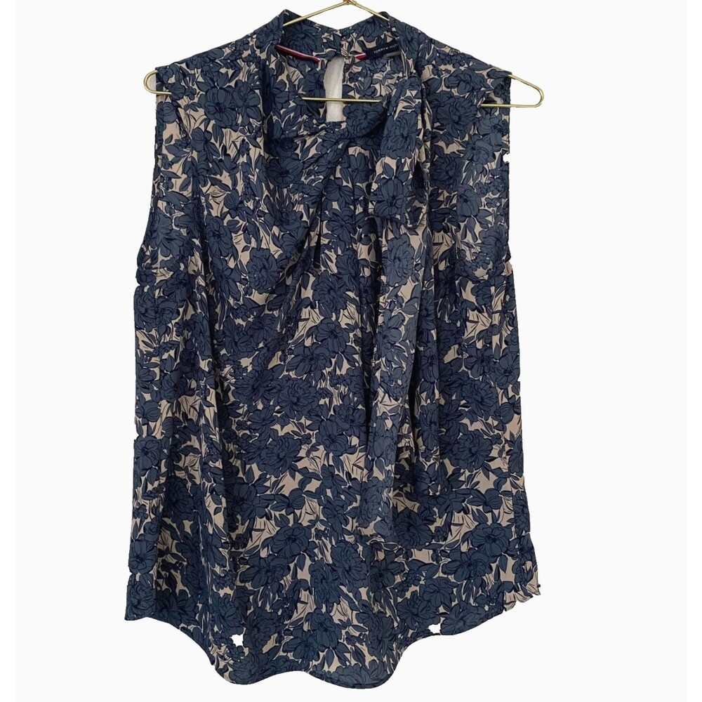 TOMMY HILFIGER Women TankTop Floral Sleeveless Size M Blue Beige